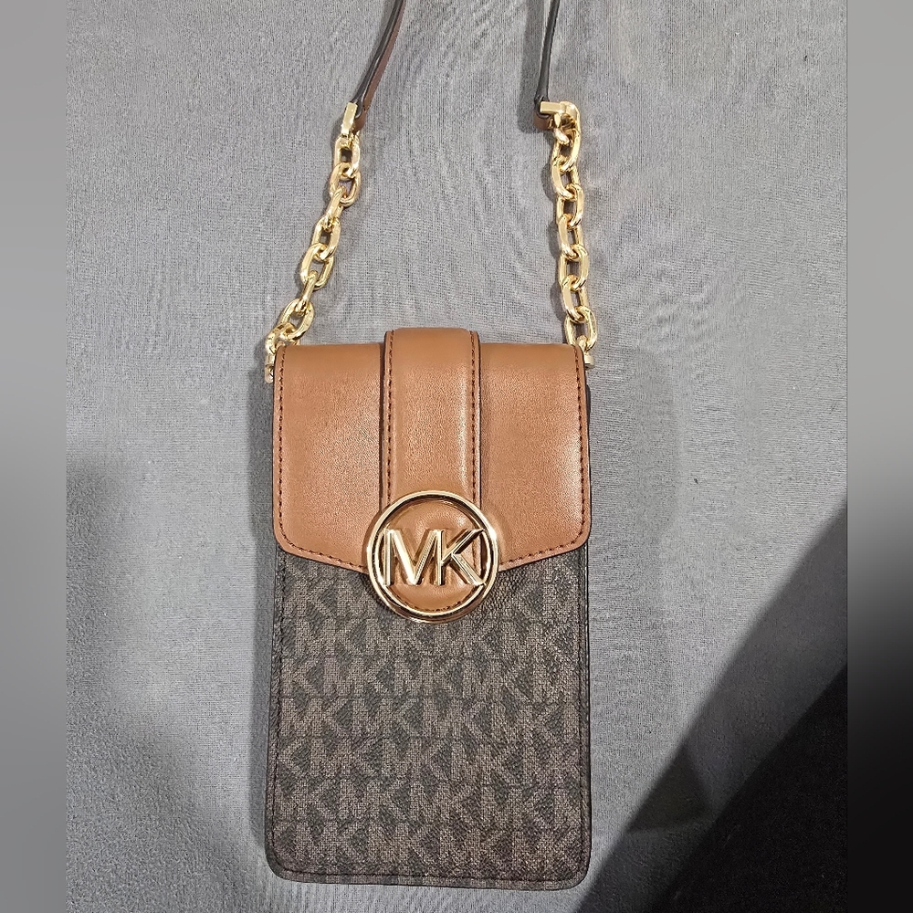 Michael Kors Tan and Black Logo Crossbody